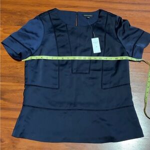 Banana Republic Navy Short-Sleeve Satin Blouse